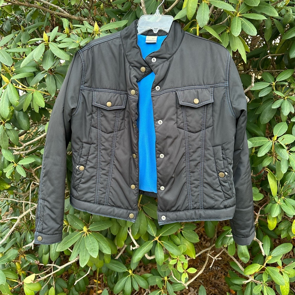 Nike Black Puffer Jacket with Blue Lining- Vintage - Large 12-14